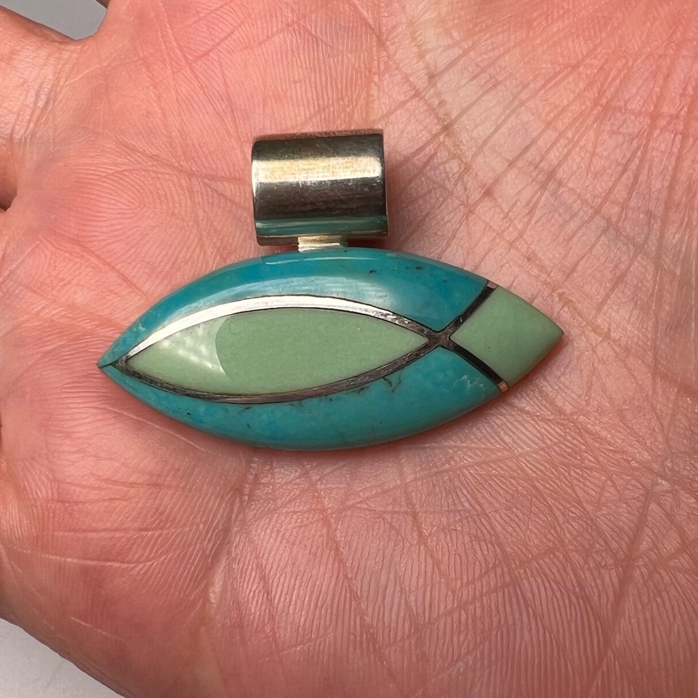 Turquoise Inlay Sterling Silver 925 Jay King Necklace Pendant